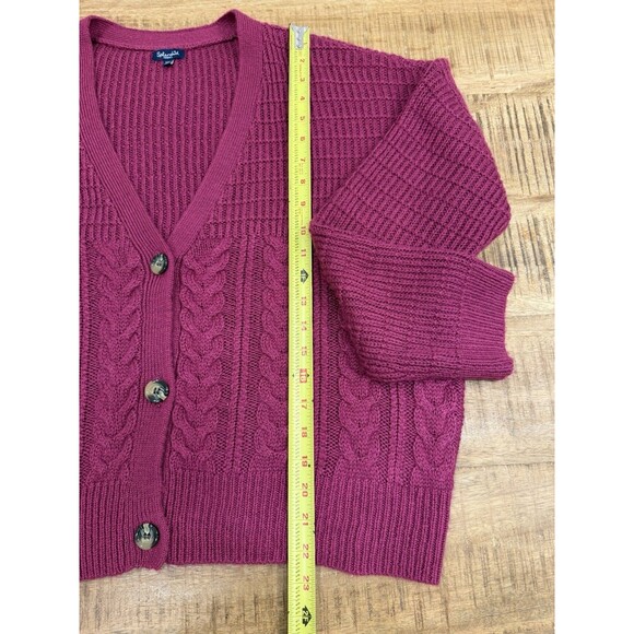 Splendid Cardigan Women XS Fuchsia Pink Cable Knit Button Oversized Sweater - Picture 5 of 9